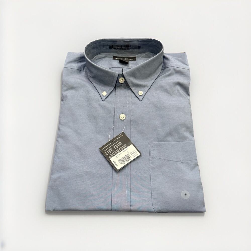 Eddie Bauer Mens Blue Mr LS Wrinkle Free Sport Button Up Long Sleeve S NWT $60